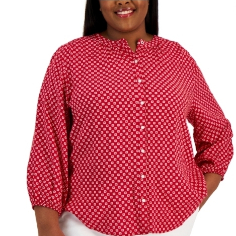 NWT Tommy Hilfiger Plus Size Poet Button Front Blouse Chili Pepper Size 3X